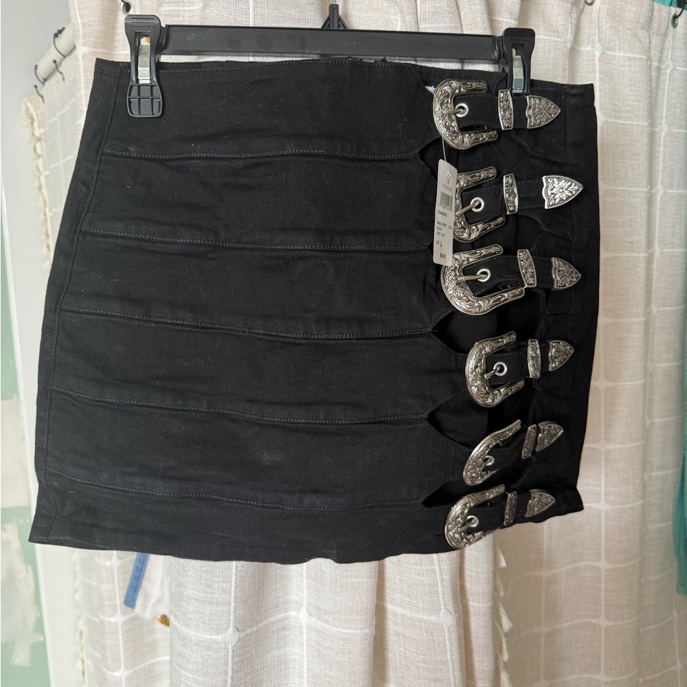Windsor Black Mini Skirt with Decorative Buckles